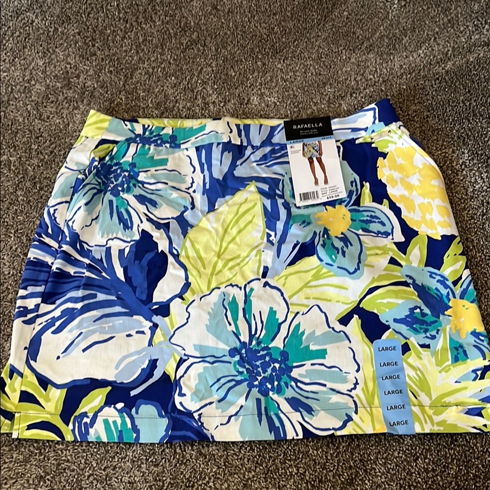 Rafaella Women's Floral Skirt - Blue and Yellow